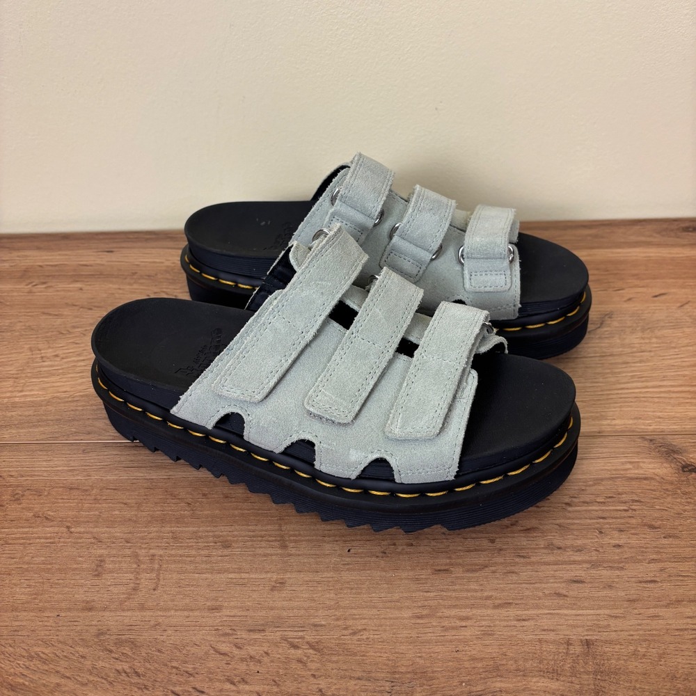 DR. MARTENS Raine Platform Slide Sandals Sage Green Women‎ Size 8 Suede Slip On